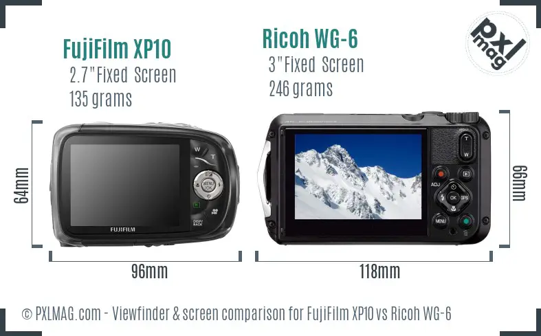 FujiFilm XP10 vs Ricoh WG-6 Screen and Viewfinder comparison