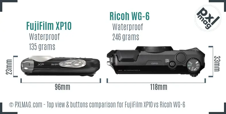 FujiFilm XP10 vs Ricoh WG-6 top view buttons comparison