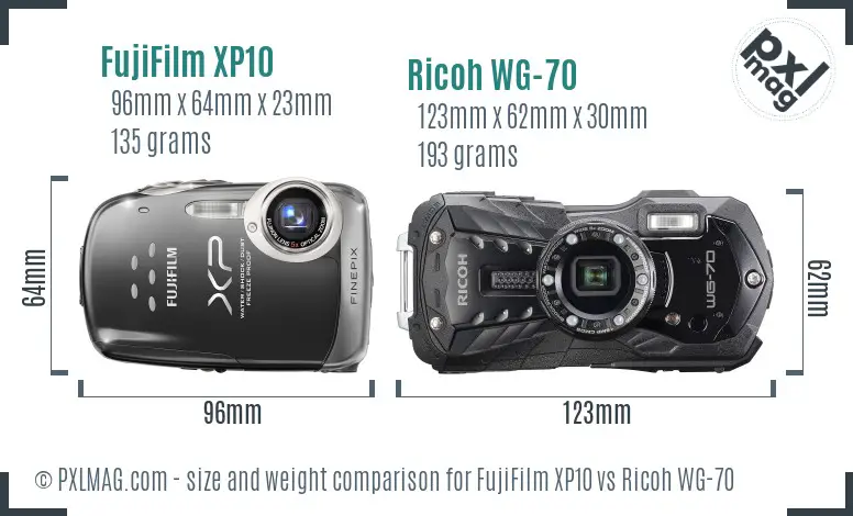 FujiFilm XP10 vs Ricoh WG-70 size comparison FujiFilm XP10 vs Ricoh WG-70 size comparison