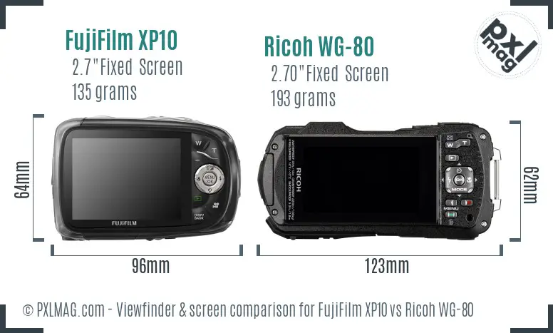 FujiFilm XP10 vs Ricoh WG-80 Screen and Viewfinder comparison