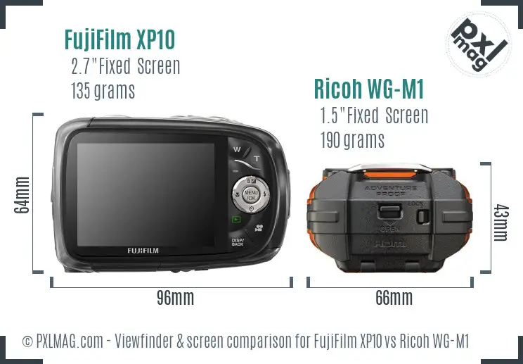 FujiFilm XP10 vs Ricoh WG-M1 Screen and Viewfinder comparison