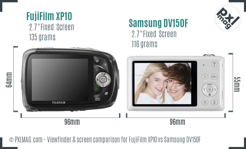 FujiFilm XP10 vs Samsung DV150F Screen and Viewfinder comparison