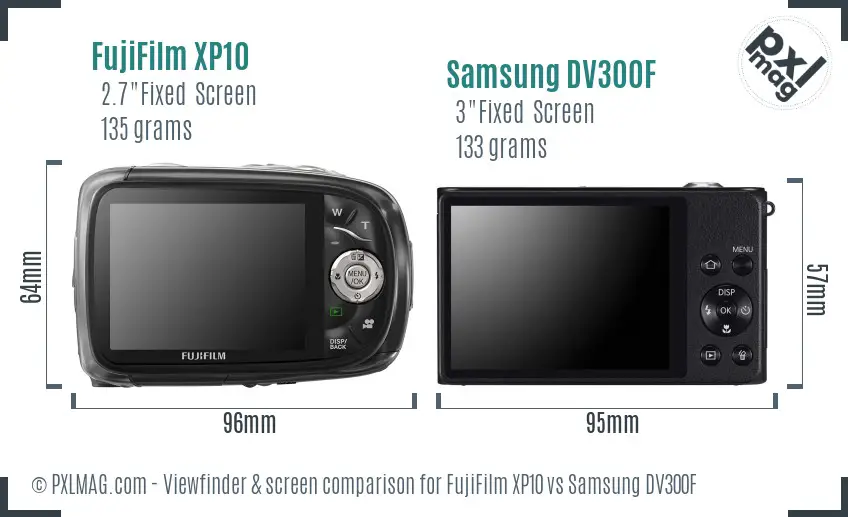 FujiFilm XP10 vs Samsung DV300F Screen and Viewfinder comparison