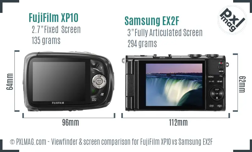 FujiFilm XP10 vs Samsung EX2F Screen and Viewfinder comparison FujiFilm XP10 vs Samsung EX2F Screen and Viewfinder comparison