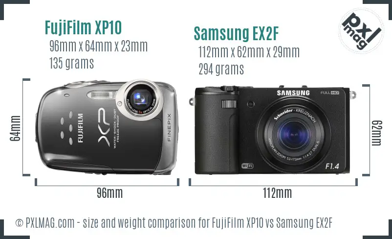 FujiFilm XP10 vs Samsung EX2F size comparison FujiFilm XP10 vs Samsung EX2F size comparison