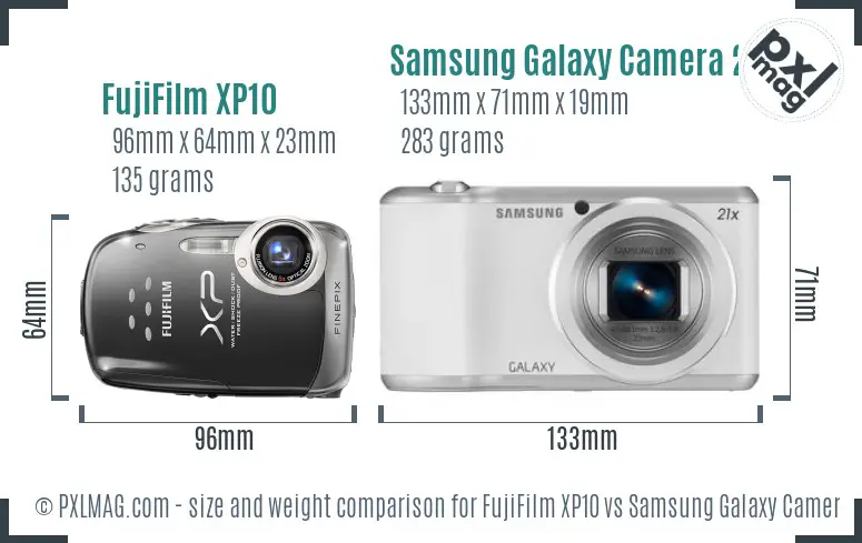FujiFilm XP10 vs Samsung Galaxy Camera 2 size comparison FujiFilm XP10 vs Samsung Galaxy Camera 2 size comparison
