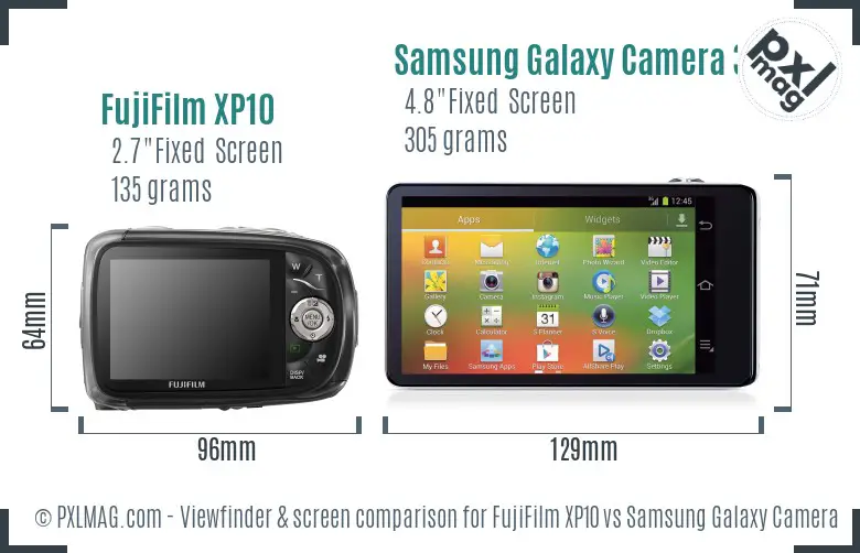 FujiFilm XP10 vs Samsung Galaxy Camera 3G Screen and Viewfinder comparison