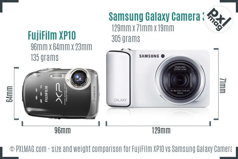 FujiFilm XP10 vs Samsung Galaxy Camera 3G size comparison