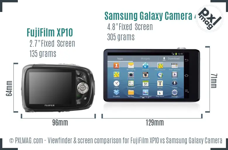 FujiFilm XP10 vs Samsung Galaxy Camera 4G Screen and Viewfinder comparison