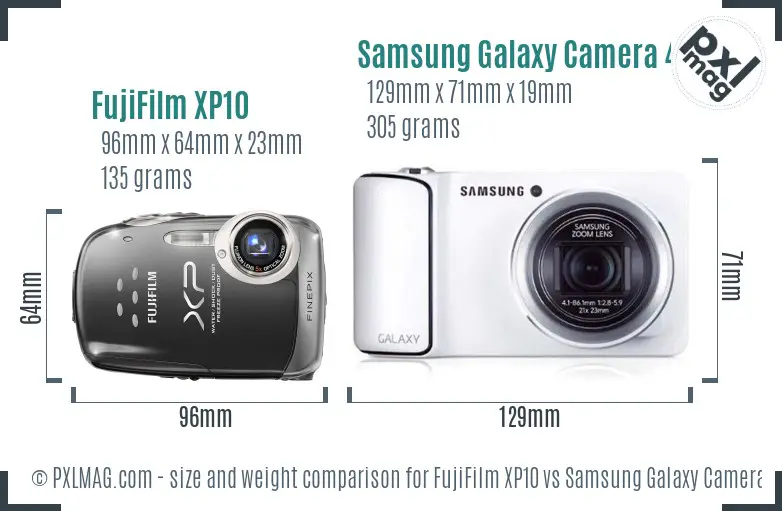 FujiFilm XP10 vs Samsung Galaxy Camera 4G size comparison