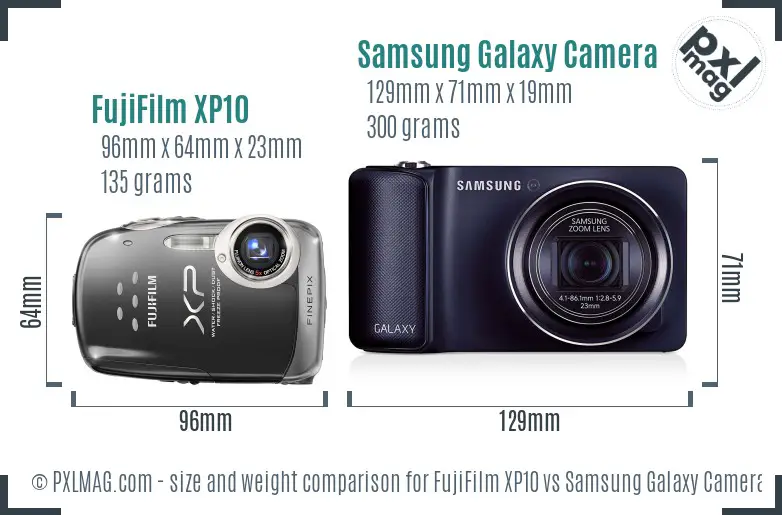 FujiFilm XP10 vs Samsung Galaxy Camera size comparison