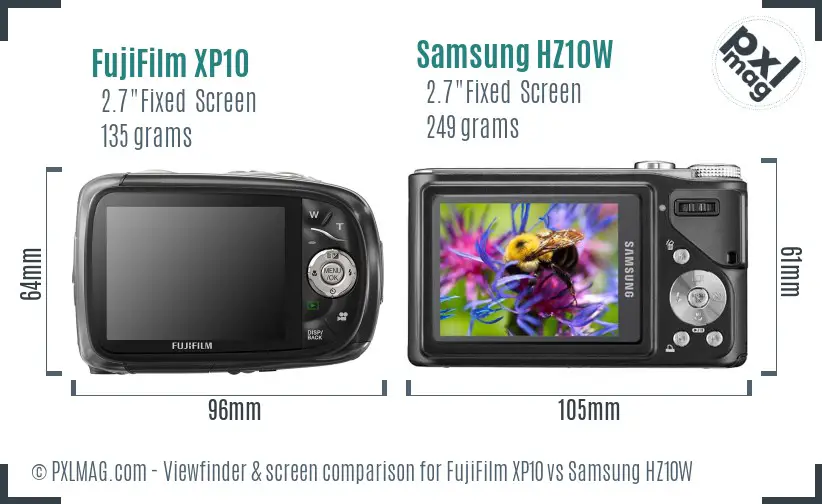 FujiFilm XP10 vs Samsung HZ10W Screen and Viewfinder comparison