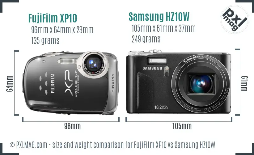 FujiFilm XP10 vs Samsung HZ10W size comparison