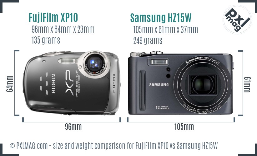 FujiFilm XP10 vs Samsung HZ15W size comparison