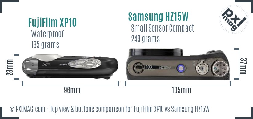 FujiFilm XP10 vs Samsung HZ15W top view buttons comparison