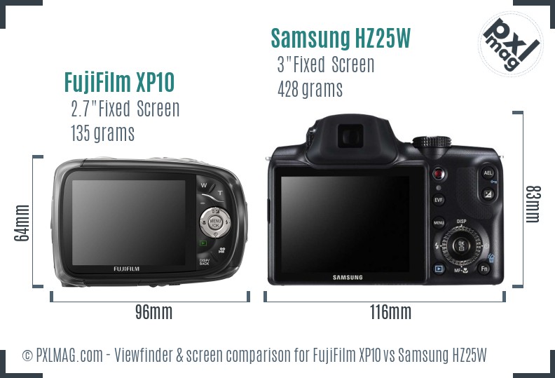 FujiFilm XP10 vs Samsung HZ25W Screen and Viewfinder comparison
