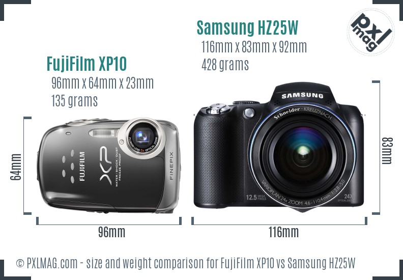 FujiFilm XP10 vs Samsung HZ25W size comparison
