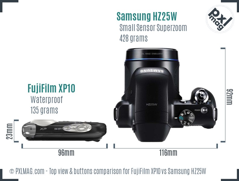 FujiFilm XP10 vs Samsung HZ25W top view buttons comparison