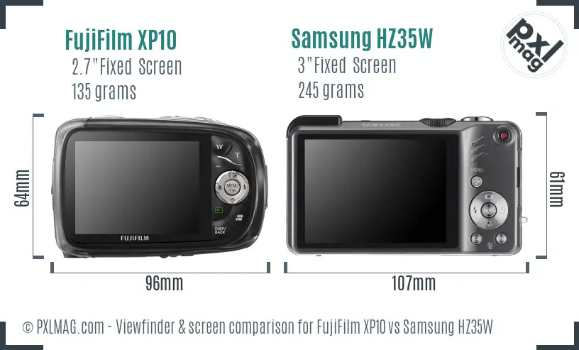 FujiFilm XP10 vs Samsung HZ35W Screen and Viewfinder comparison