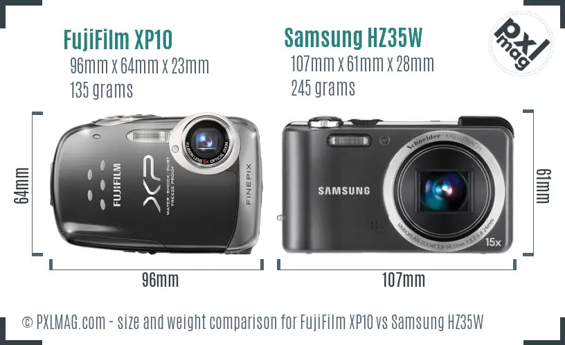 FujiFilm XP10 vs Samsung HZ35W size comparison