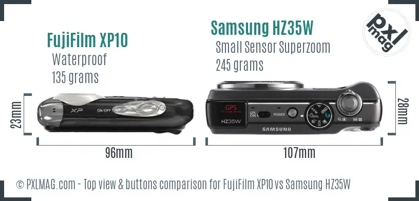 FujiFilm XP10 vs Samsung HZ35W top view buttons comparison