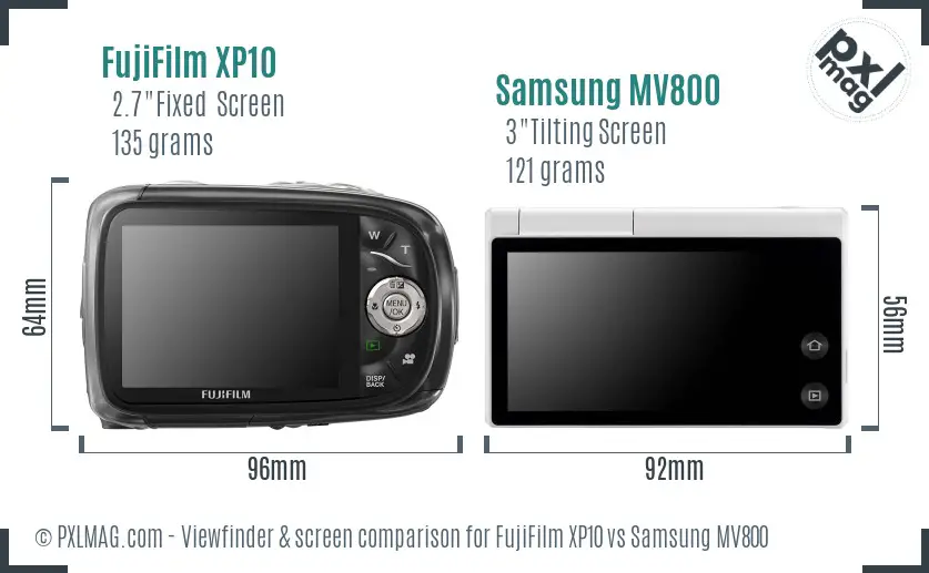 FujiFilm XP10 vs Samsung MV800 Screen and Viewfinder comparison