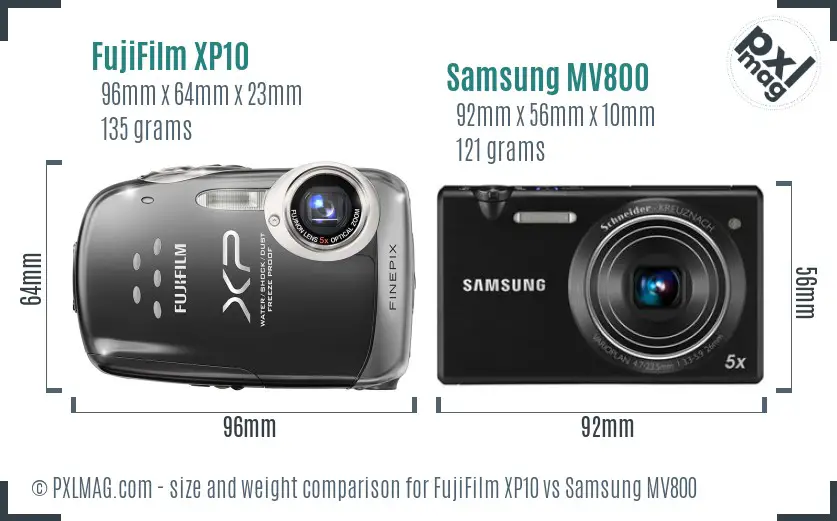 FujiFilm XP10 vs Samsung MV800 size comparison