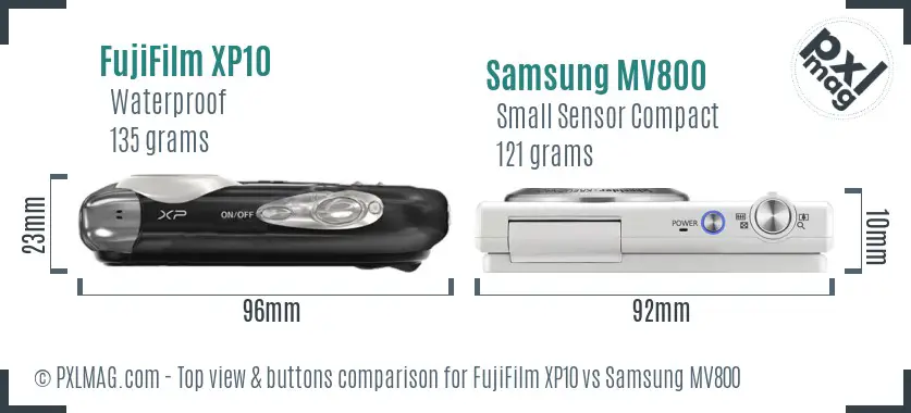 FujiFilm XP10 vs Samsung MV800 top view buttons comparison