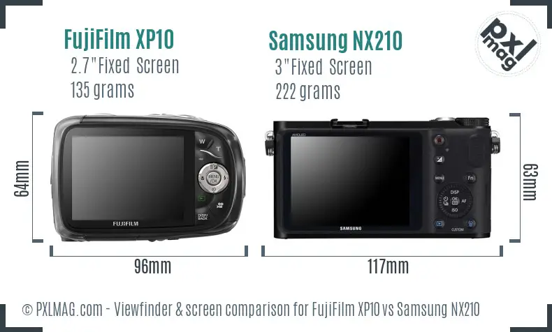 FujiFilm XP10 vs Samsung NX210 Screen and Viewfinder comparison