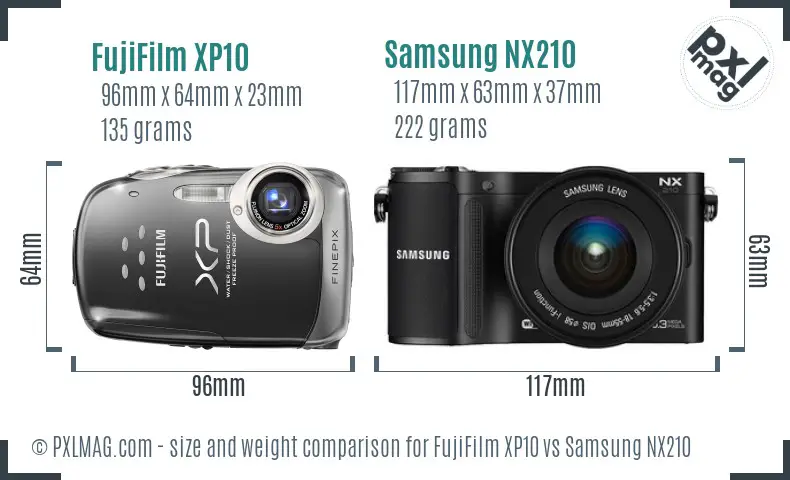 FujiFilm XP10 vs Samsung NX210 size comparison