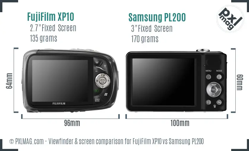 FujiFilm XP10 vs Samsung PL200 Screen and Viewfinder comparison