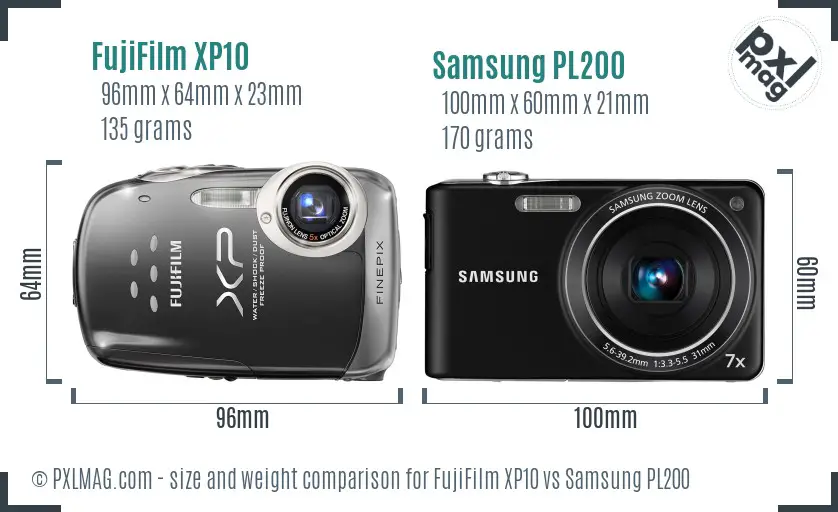 FujiFilm XP10 vs Samsung PL200 size comparison