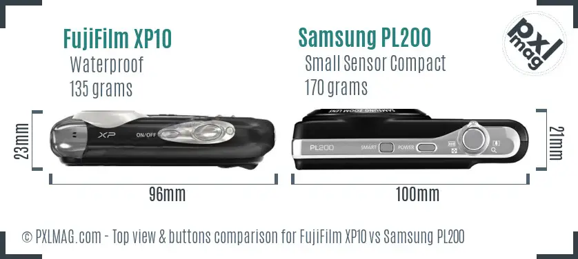 FujiFilm XP10 vs Samsung PL200 top view buttons comparison