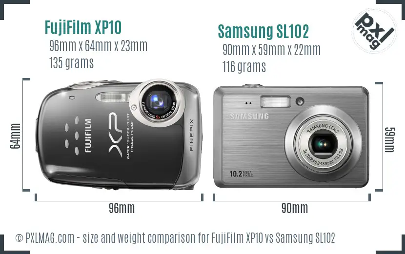 FujiFilm XP10 vs Samsung SL102 size comparison FujiFilm XP10 vs Samsung SL102 size comparison
