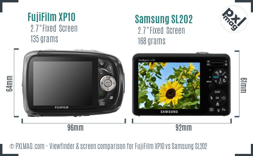 FujiFilm XP10 vs Samsung SL202 Screen and Viewfinder comparison
