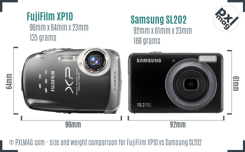 FujiFilm XP10 vs Samsung SL202 size comparison FujiFilm XP10 vs Samsung SL202 size comparison