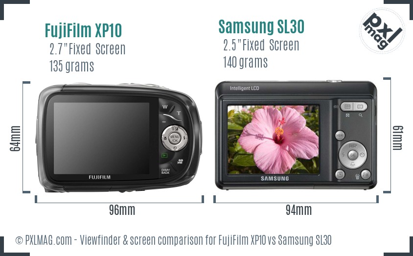 FujiFilm XP10 vs Samsung SL30 Screen and Viewfinder comparison