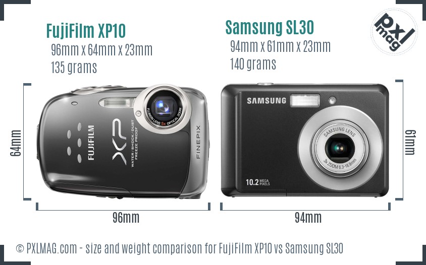 FujiFilm XP10 vs Samsung SL30 size comparison