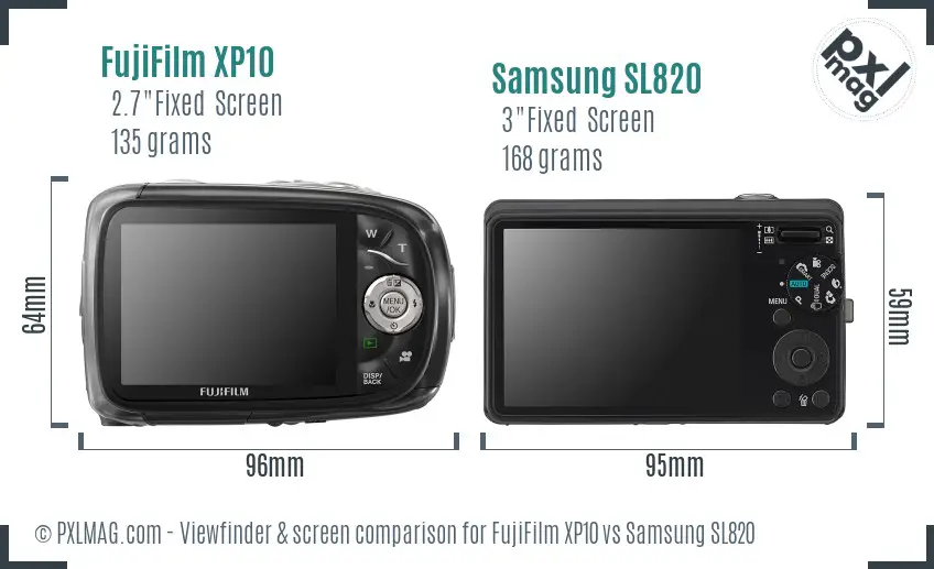 FujiFilm XP10 vs Samsung SL820 Screen and Viewfinder comparison