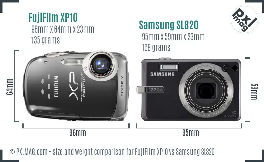 FujiFilm XP10 vs Samsung SL820 size comparison