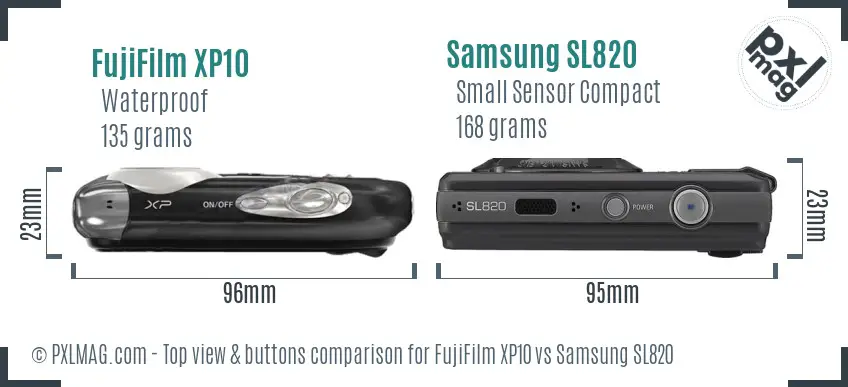 FujiFilm XP10 vs Samsung SL820 top view buttons comparison
