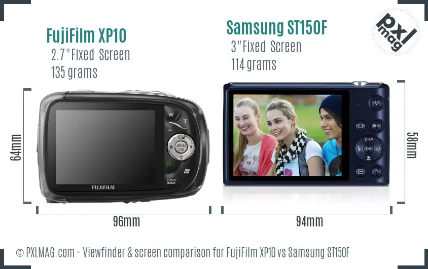 FujiFilm XP10 vs Samsung ST150F Screen and Viewfinder comparison