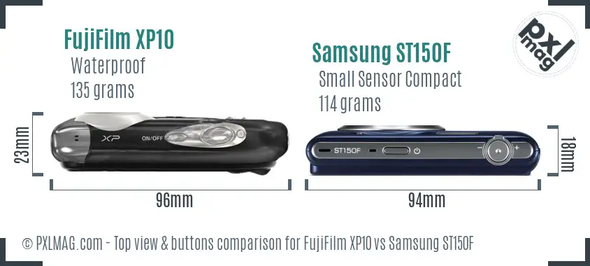 FujiFilm XP10 vs Samsung ST150F top view buttons comparison