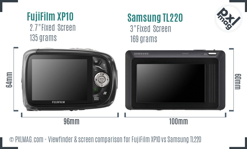 FujiFilm XP10 vs Samsung TL220 Screen and Viewfinder comparison