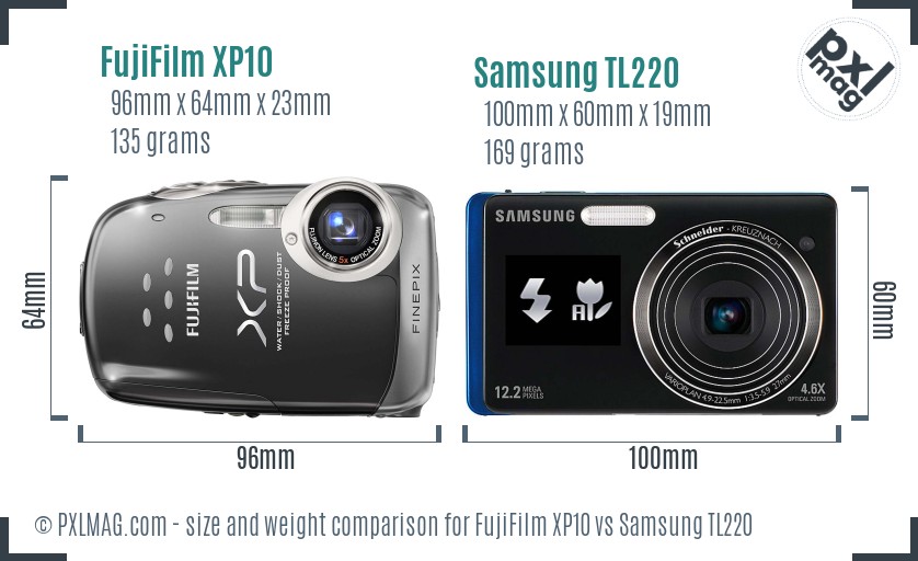 FujiFilm XP10 vs Samsung TL220 size comparison