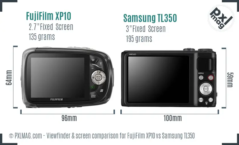 FujiFilm XP10 vs Samsung TL350 Screen and Viewfinder comparison