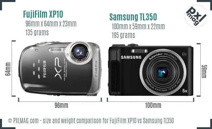 FujiFilm XP10 vs Samsung TL350 size comparison