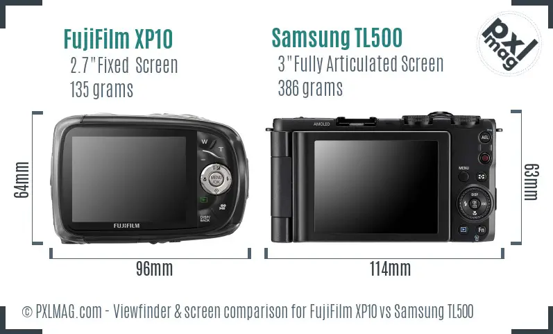 FujiFilm XP10 vs Samsung TL500 Screen and Viewfinder comparison