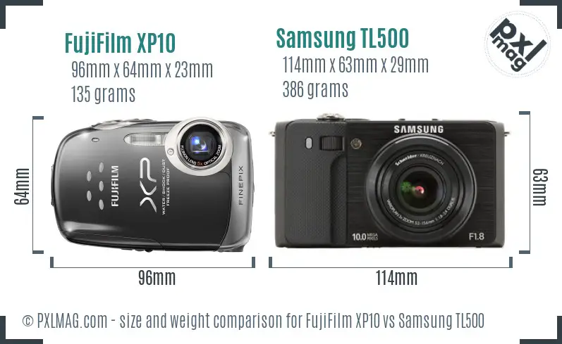 FujiFilm XP10 vs Samsung TL500 size comparison
