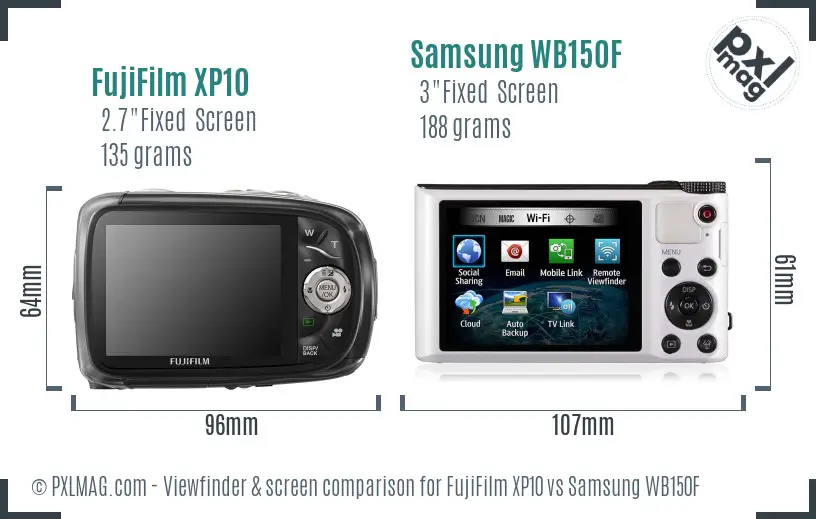 FujiFilm XP10 vs Samsung WB150F Screen and Viewfinder comparison